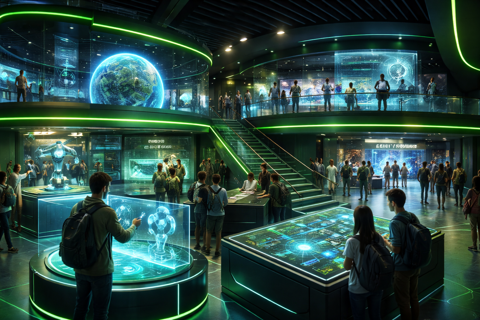 Interior del Museo-Escuela con espacios de realidad virtual y simulación